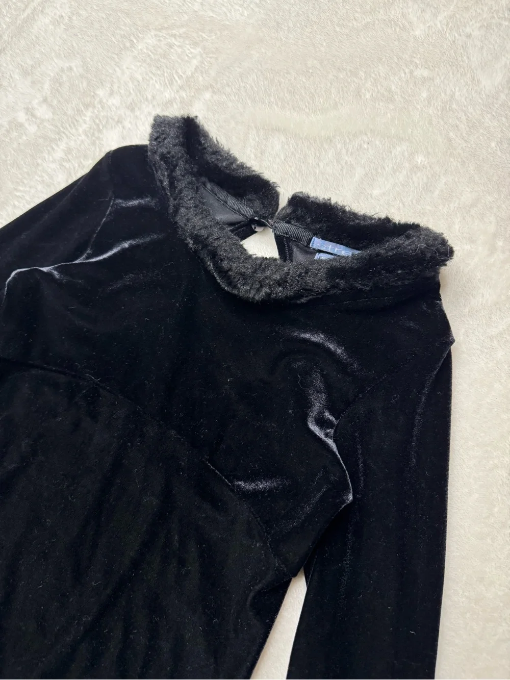 The Children's Place Formal Black Velvet Dress with Faux Fur Trim Holiday Sz 6